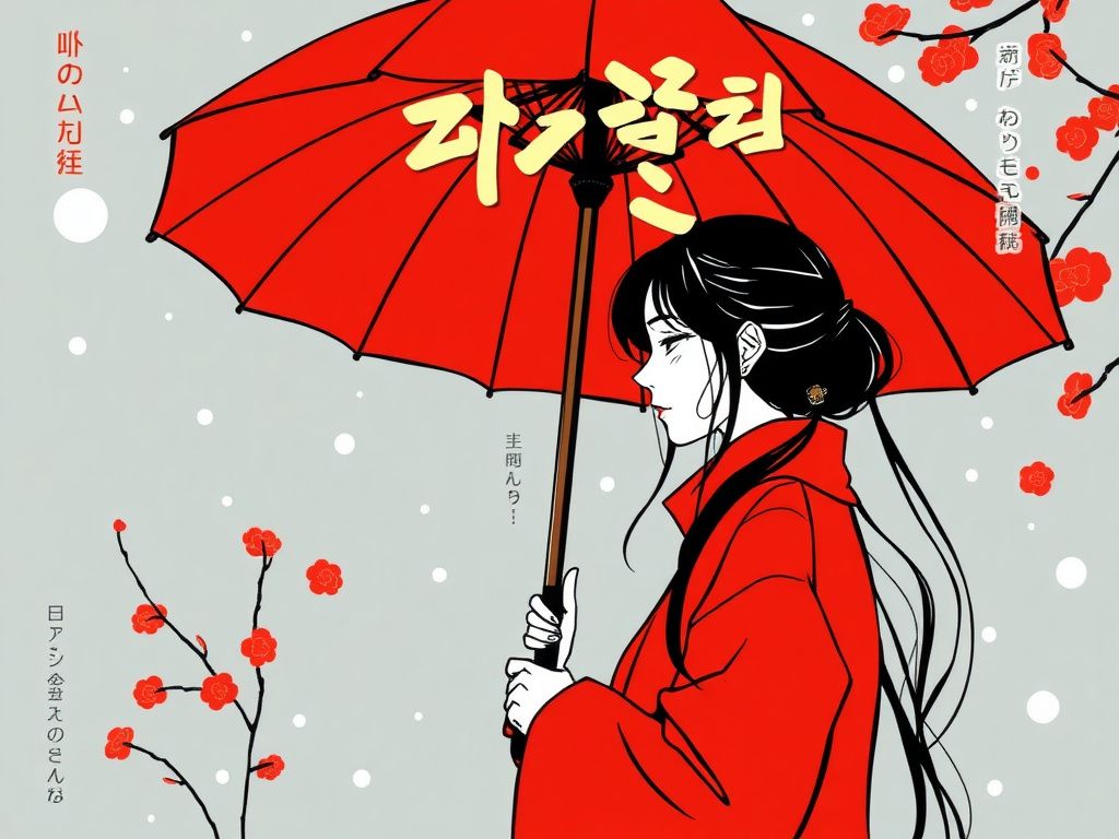 Korean romance comic cover with a red umbrella