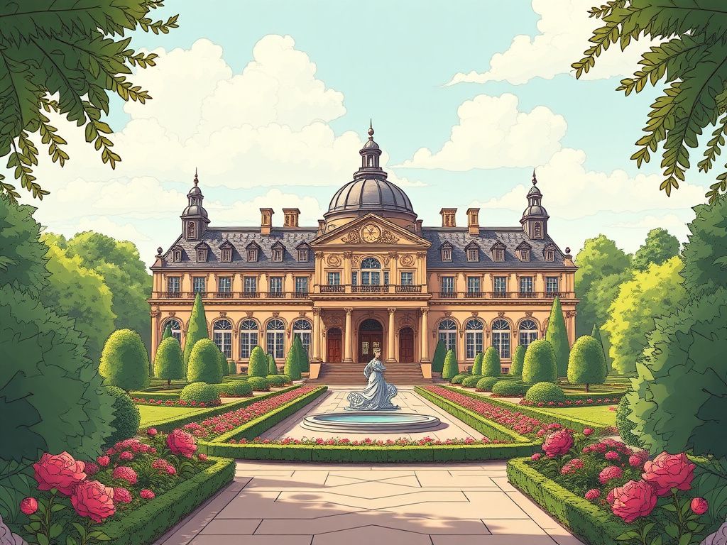 Elegant historical comic cover with a palace garden